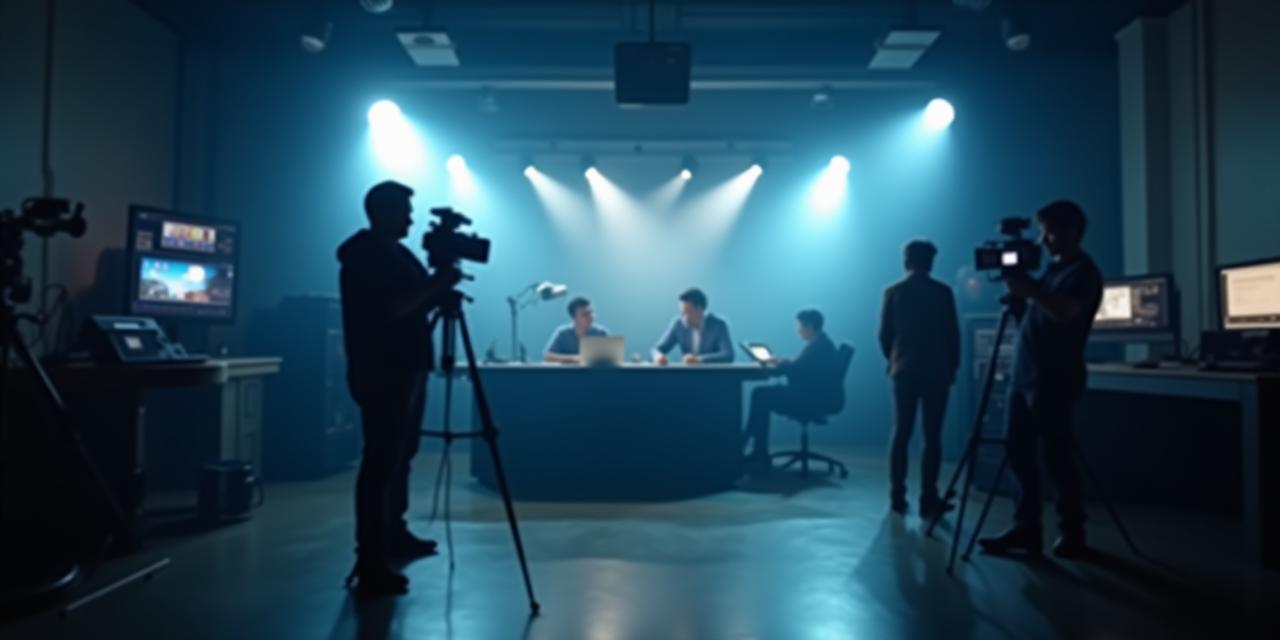 ライブ配信スタジオでカメラを操作するスタッフ